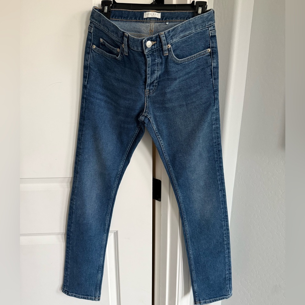 Sandro Paris Skinny Jeans Size 27 Blue Denim High Rise BNWT Missing Button